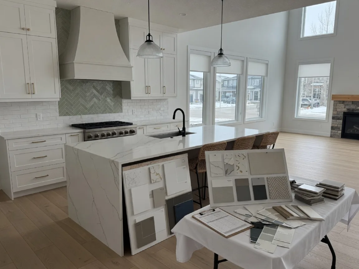 Show home kitchen with design selection samples