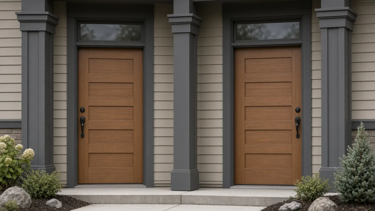 Two front doors on a new side-by-side duplex