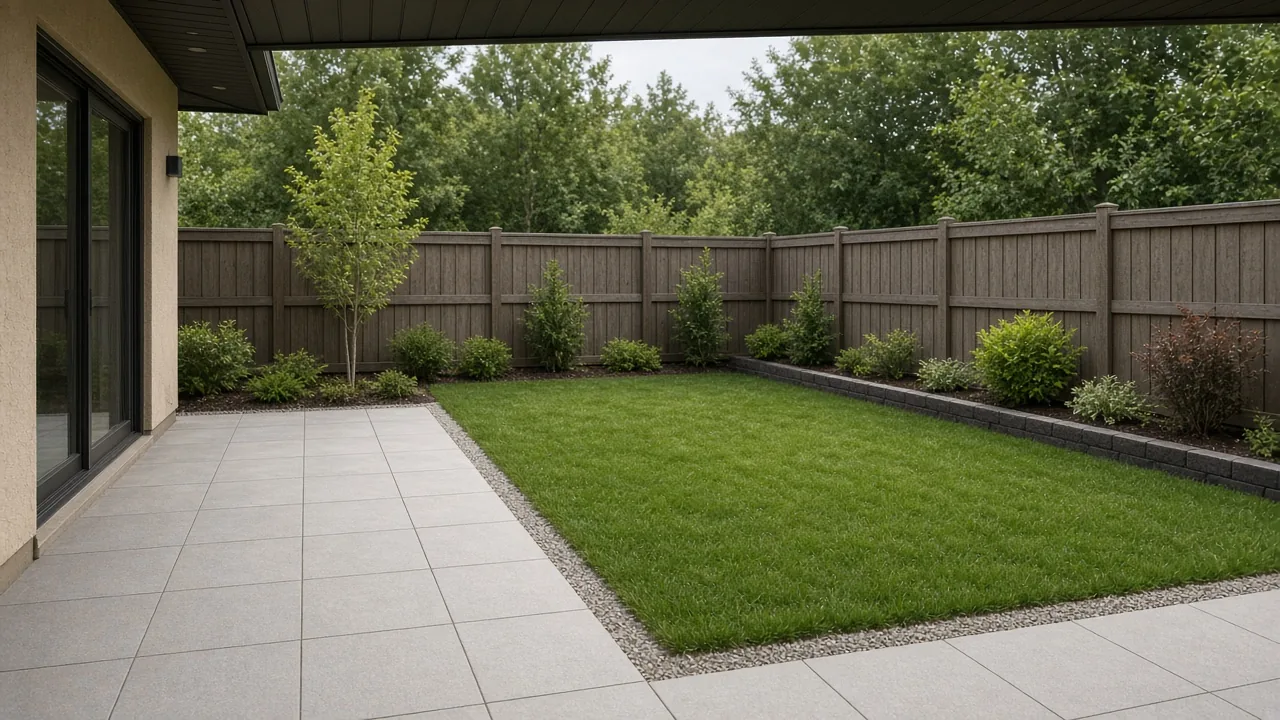 Small backyard and patio behind a new home