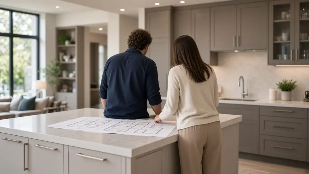 Reviewing plans in a new show home