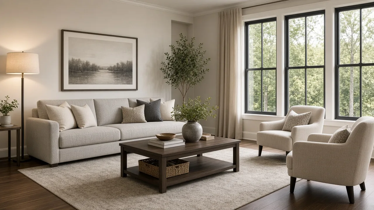 Staged living room in a new show home