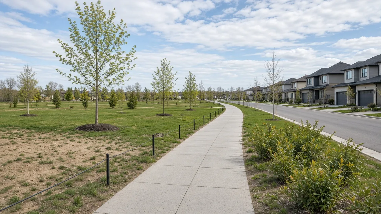 Pathway and grass in a new community park