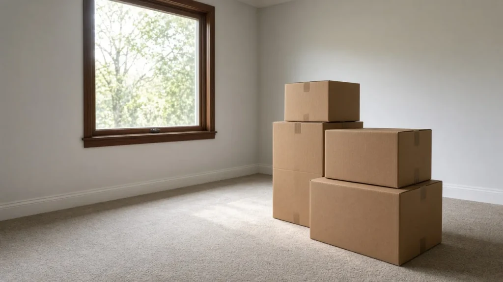 Moving boxes in an empty room