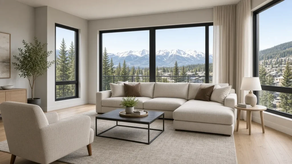 Staged living room in a Calgary show home
