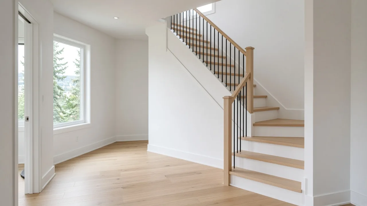 Light-filled hallway and staircase inside a new show home
