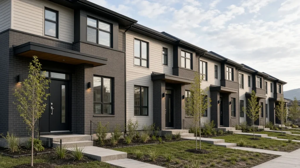 Row of new street-facing townhomes