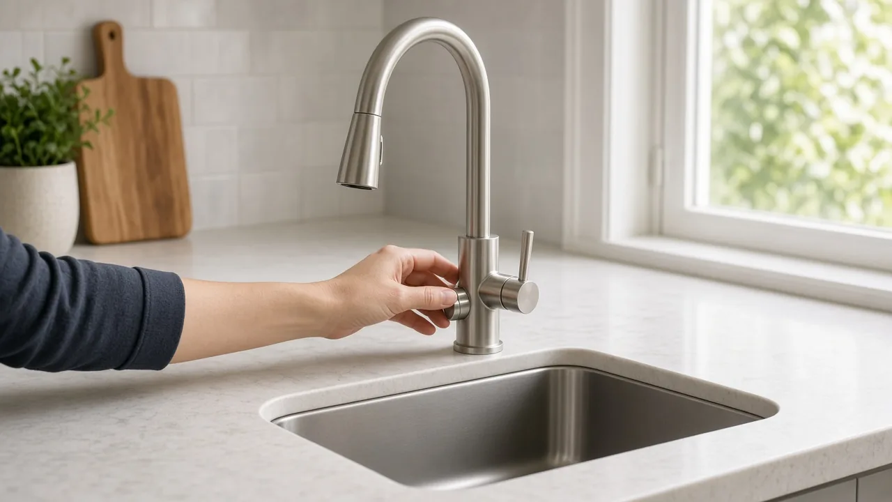A kitchen faucet in a new home