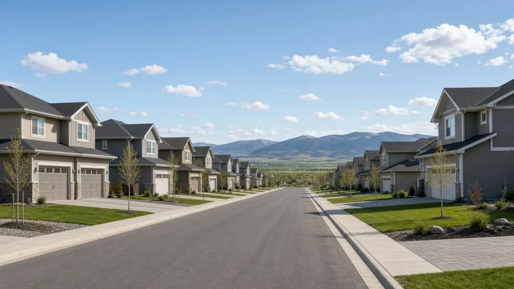 New homes on a street in a prairie town